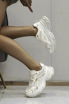 Ladies Beige Lace Up Chunky Sole Casual Comfort Running Shoes Trainers