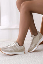 Ladies Beige Lace Up Grip Sole Casual Comfort Running Shoes Trainers