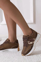 Ladies Brown Lace Up Grip Sole Casual Comfort Running Shoes Trainers