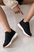 Ladies Black Lace Up Grip Sole Casual Comfort Running Shoes Trainers