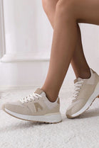 BEIGE LACE UP CHUNKY SIDE DETAIL DESIGNER FASHION RUNNING SHOES TRAINERS