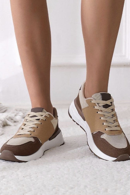 BROWN LACE UP CHUNKY SIDE DETAIL DESIGNER FASHION RUNNING SHOES TRAINERS