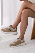 KHAKI LACE UP CHUNKY SIDE DETAIL DESIGNER FASHION RUNNING SHOES TRAINERS