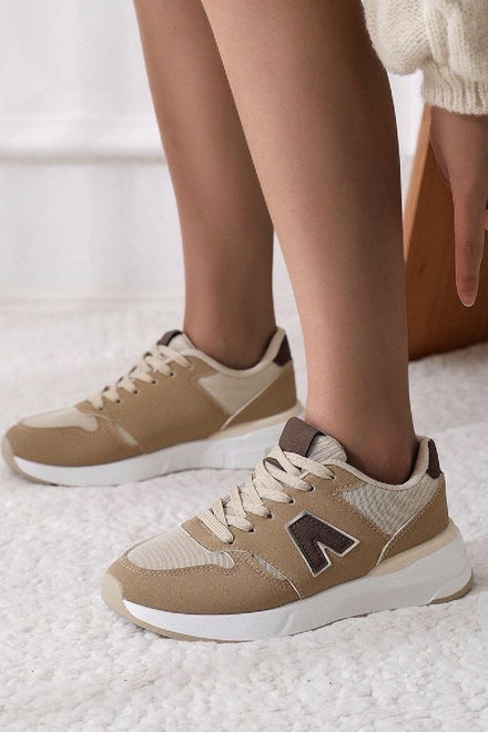 KHAKI LACE UP CHUNKY SIDE DETAIL DESIGNER FASHION RUNNING SHOES TRAINERS