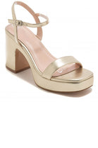 GOLD BLOCK HEELED LOW PLATFORM STRAPPY PARTY SANDALS