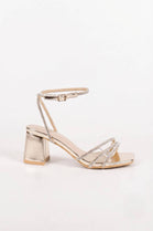 Women’s Gold Metallic Sparkling Rhinestone Strappy Block Heel Sandals | Bridal & Evening Collection