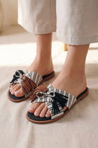 Bohemian Canvas Tassel Summer Mules Sliders in Black