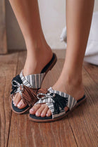 Bohemian Canvas Tassel Summer Mules Sliders in Black
