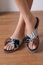 Bohemian Canvas Tassel Summer Mules Sliders in Black