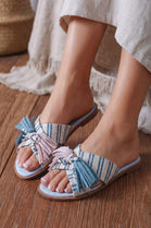 Bohemian Canvas Tassel Summer Mules Sliders in Blue