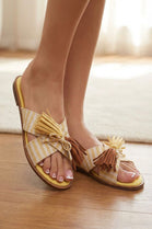 Bohemian Canvas Tassel Summer Mules Sliders in Yellow