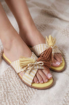 Bohemian Canvas Tassel Summer Mules Sliders in Yellow