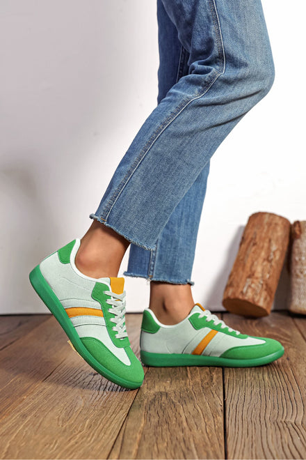 TURQUOISE FAUX SUEDE GUM SOLE PLATFORM TRAINERS WITH CONTRAST STRIPES