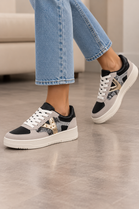 Metallic Detail Lace Up Trainers In Black | Wholesale