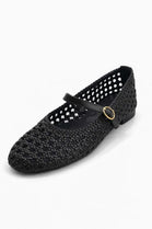 Woven Mary Jane Black Flats with Gold Buckle | Wholesale