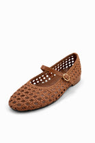 Woven Mary Jane Camel Flats with Gold Buckle | Wholesale