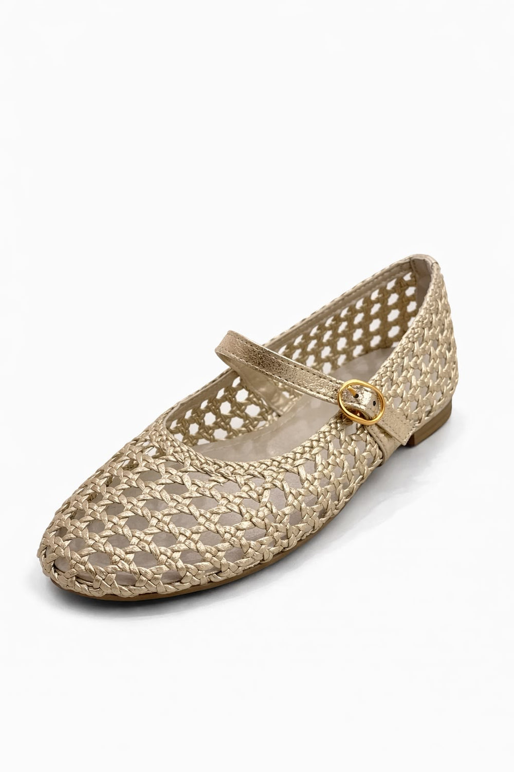 Woven Mary Jane Gold Flats with Gold Buckle | Wholesale