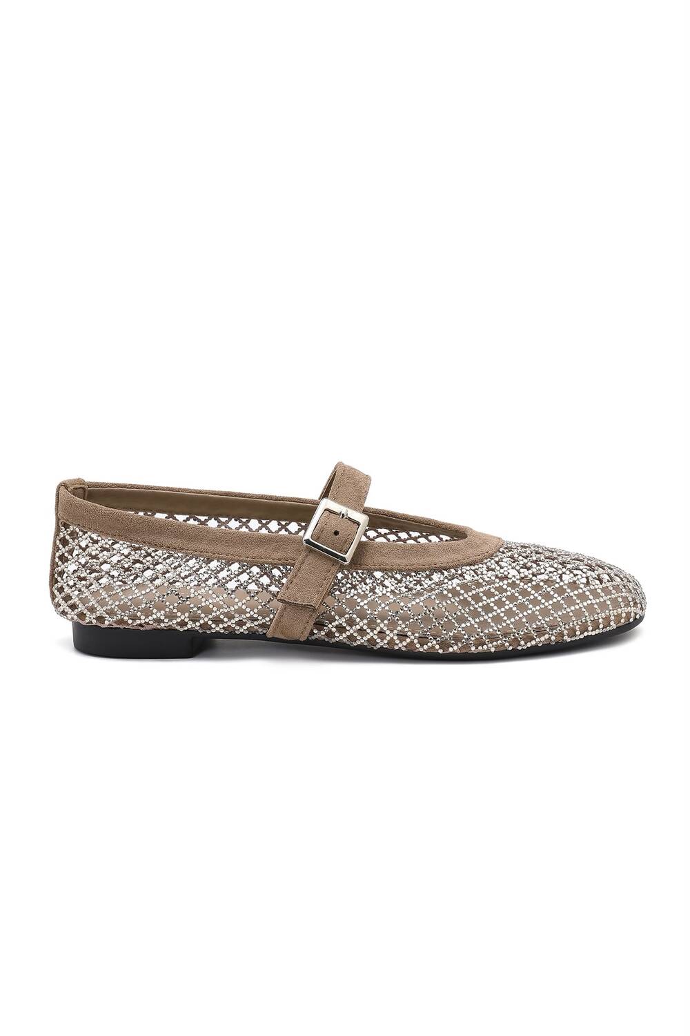 Wholesale Khaki Rhinestone Mesh Ballet Mary Jane Flats