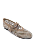 Wholesale Khaki Rhinestone Mesh Ballet Mary Jane Flats