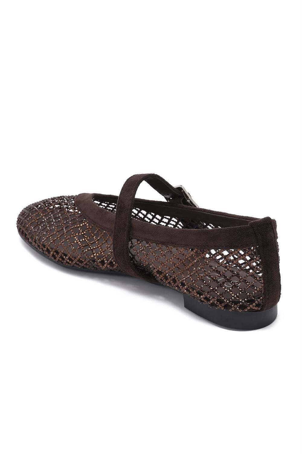 Wholesale Brown Rhinestone Mesh Ballet Mary Jane Flats