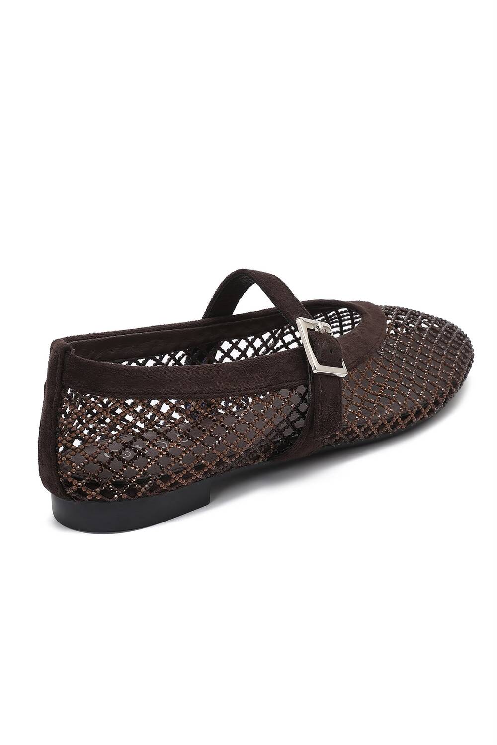 Wholesale Brown Rhinestone Mesh Ballet Mary Jane Flats