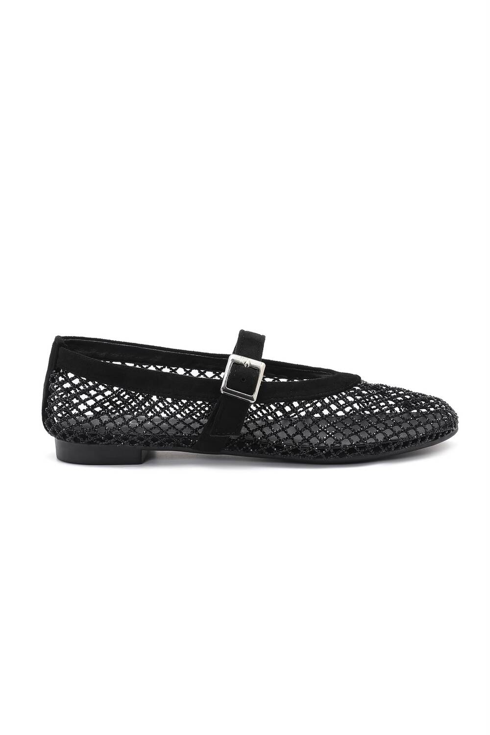 Wholesale Black Rhinestone Mesh Ballet Mary Jane Flats