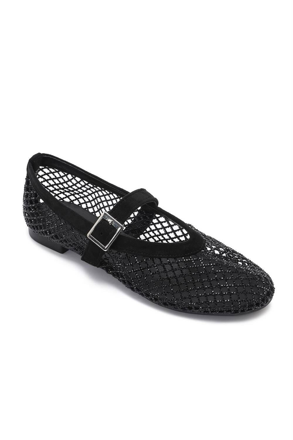 Wholesale Black Rhinestone Mesh Ballet Mary Jane Flats
