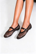 Wholesale Brown Rhinestone Mesh Ballet Mary Jane Flats