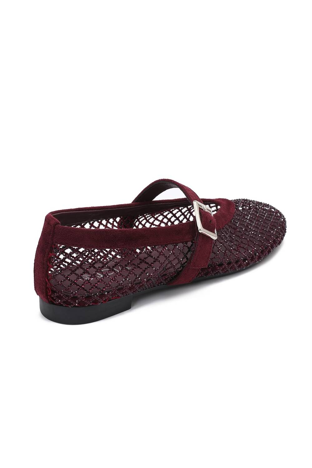 Wholesale Wine Red Rhinestone Mesh Ballet Mary Jane Flats