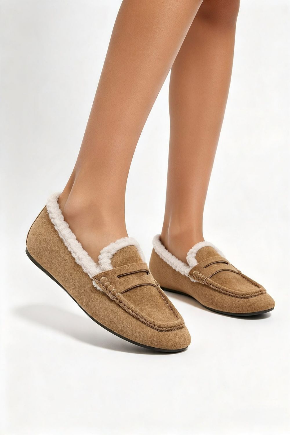 Women’s Faux Fur Lined Penny Loafers in Camel | Wholesale