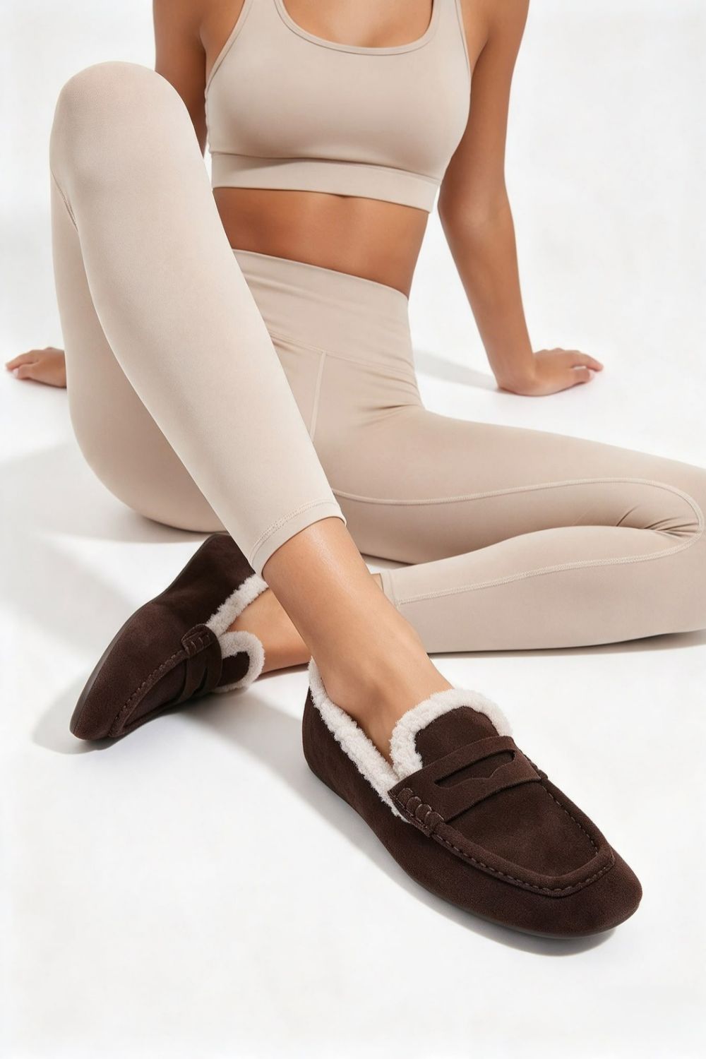 Women’s Faux Fur Lined Penny Loafers in Brown | Wholesale