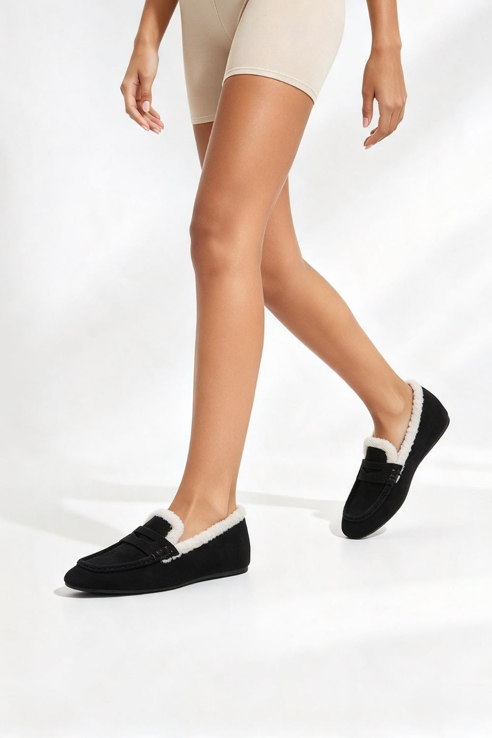 Women’s Faux Fur Lined Penny Loafers in Black | Wholesale