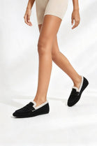 Women’s Faux Fur Lined Penny Loafers in Black | Wholesale