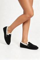 Women’s Faux Fur Lined Penny Loafers in Black | Wholesale