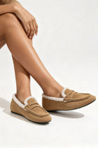 Women’s Faux Fur Lined Penny Loafers in Camel | Wholesale