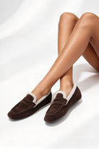 Women’s Faux Fur Lined Penny Loafers in Brown | Wholesale