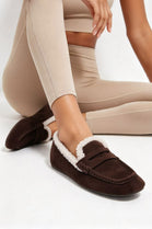 Women’s Faux Fur Lined Penny Loafers in Brown | Wholesale