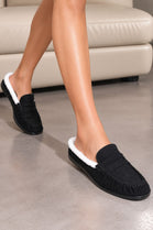 Faux Fur Lined Slip On Penny Loafers in Black Suede | Wholesale