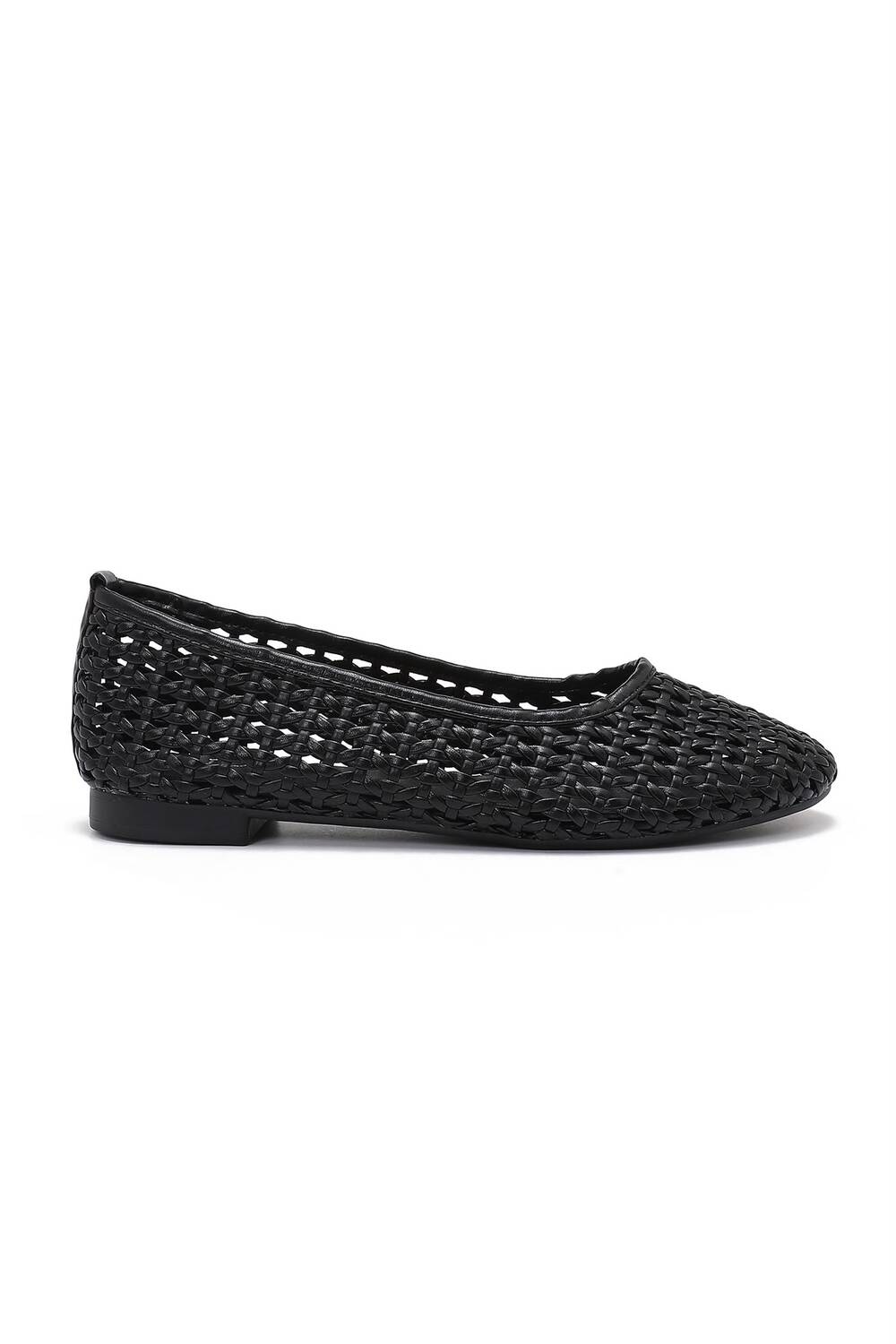 Ladies Black Woven Breathable Flat Ballet Shoes