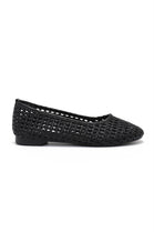 Ladies Black Woven Breathable Flat Ballet Shoes