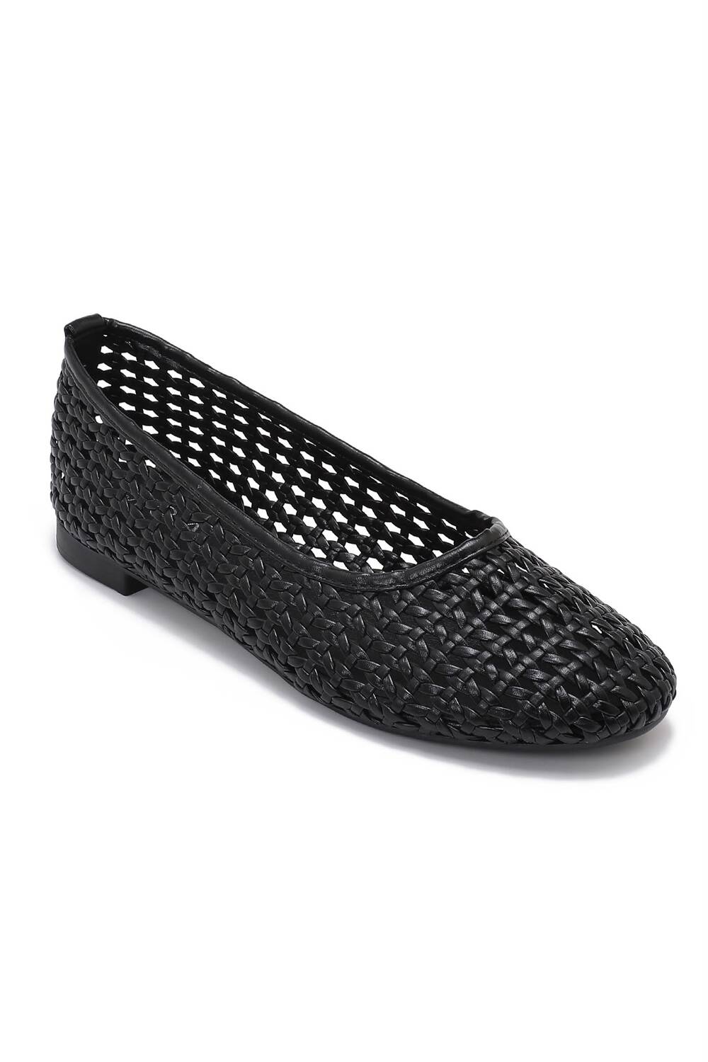 Ladies Black Woven Breathable Flat Ballet Shoes