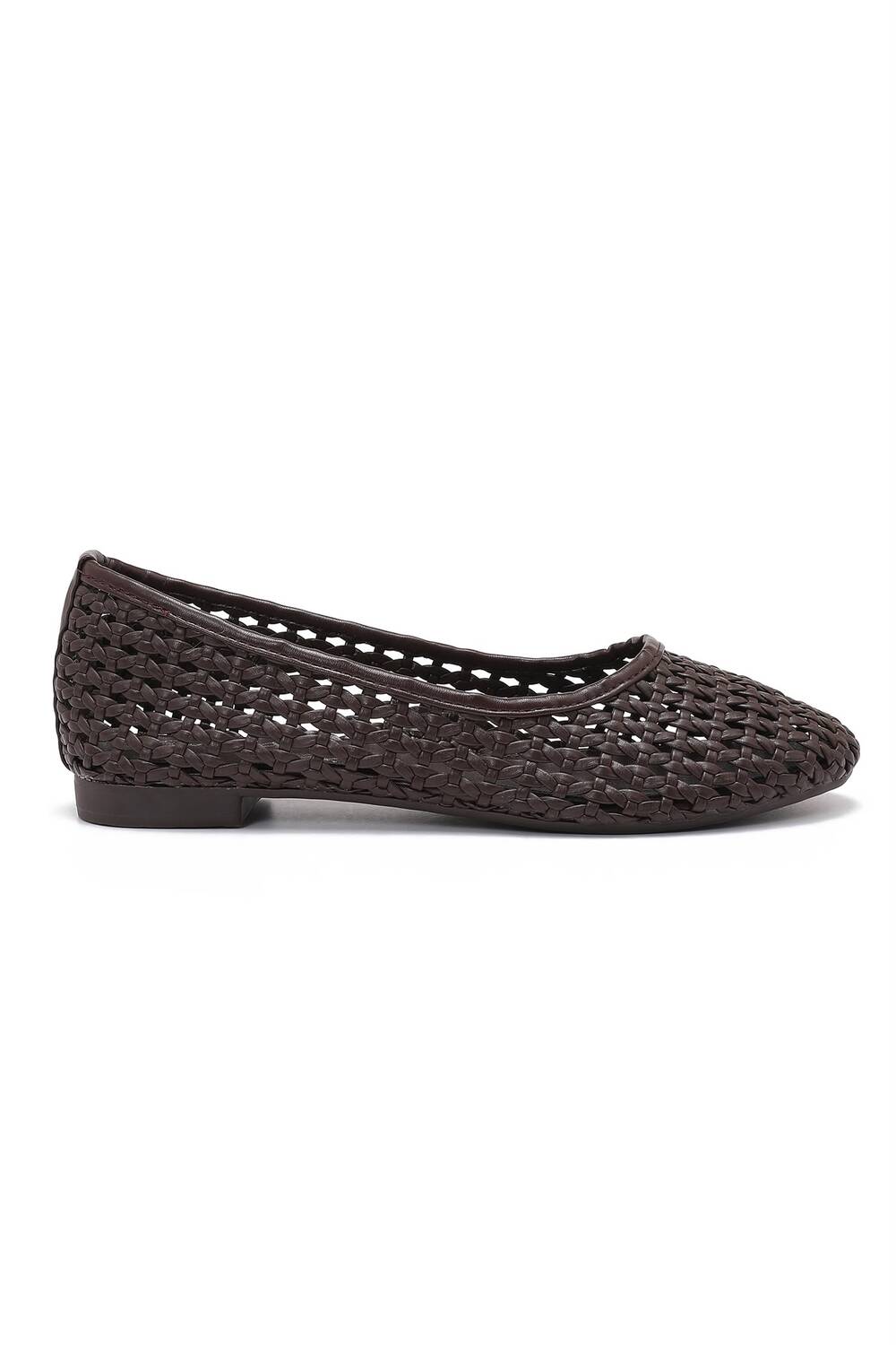 Ladies Dark Brown Woven Breathable Flat Ballet Shoes