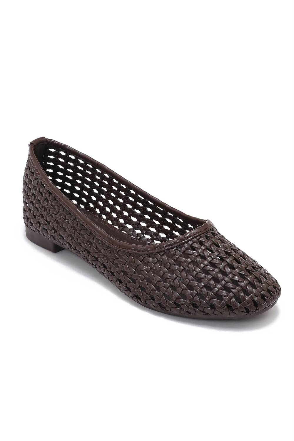 Ladies Dark Brown Woven Breathable Flat Ballet Shoes