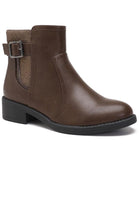 BROWN FLAT BUCKLE DIAMANTE DETAIL ELASTICATED CHELSEA ANKLE BOOTS