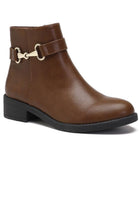 CAMEL FLAT GOLD TRIM DETAIL ANKLE BOOTS
