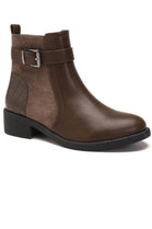 BROWN FLAT BUCKLE DEATIAL ANKLE BOOTS