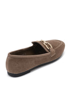 Khaki Faux Suede Flat Loafers with Gold Accent