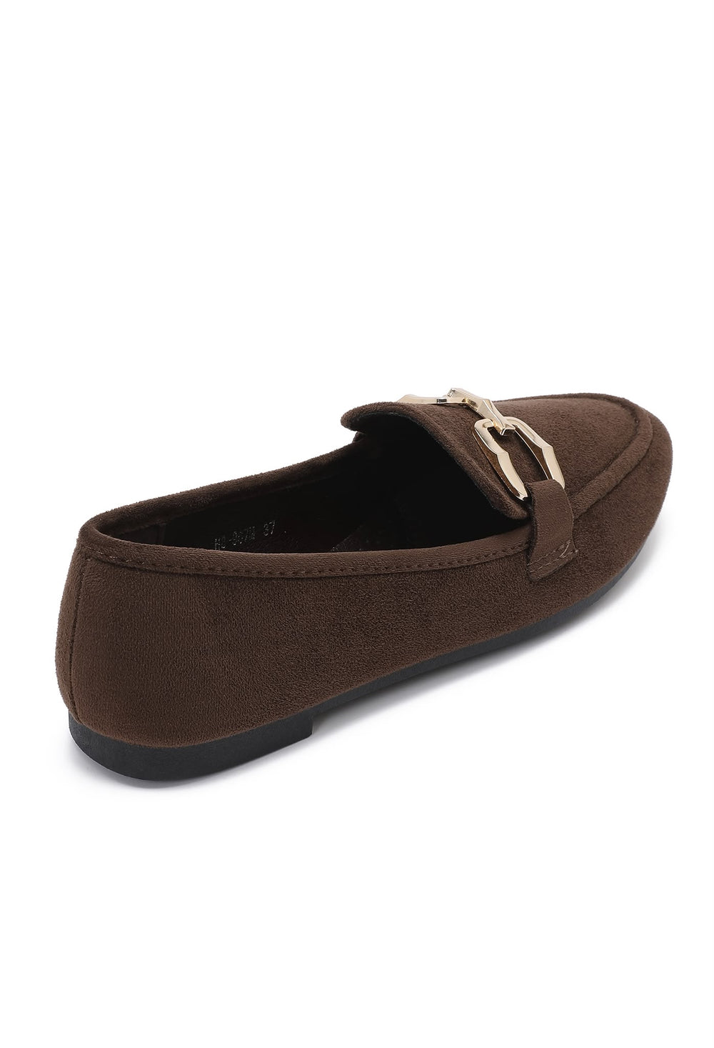 Brown Faux Suede Flat Loafers with Gold Accent
