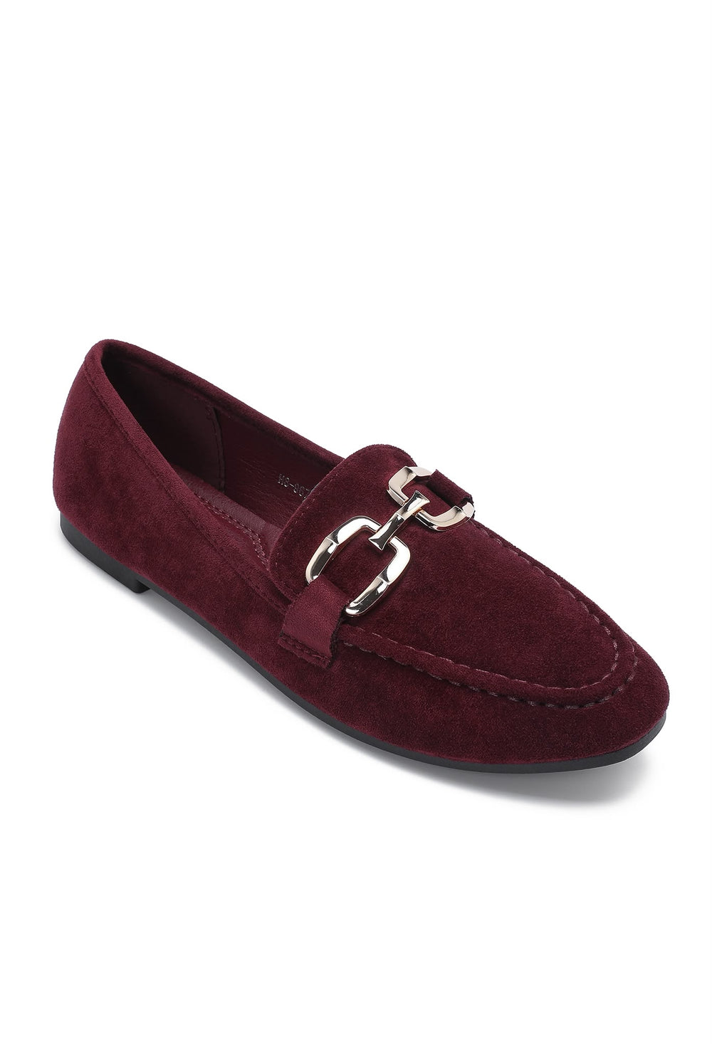 Wine Red Faux Suede Flat Loafers with Gold Accent