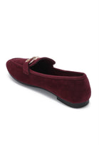 Wine Red Faux Suede Flat Loafers with Gold Accent